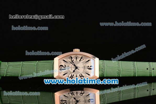 Franck Muller Art Deco Miyota Quartz Rose Gold Case with Green Leather Bracelet White Dial and Black Markers - Click Image to Close